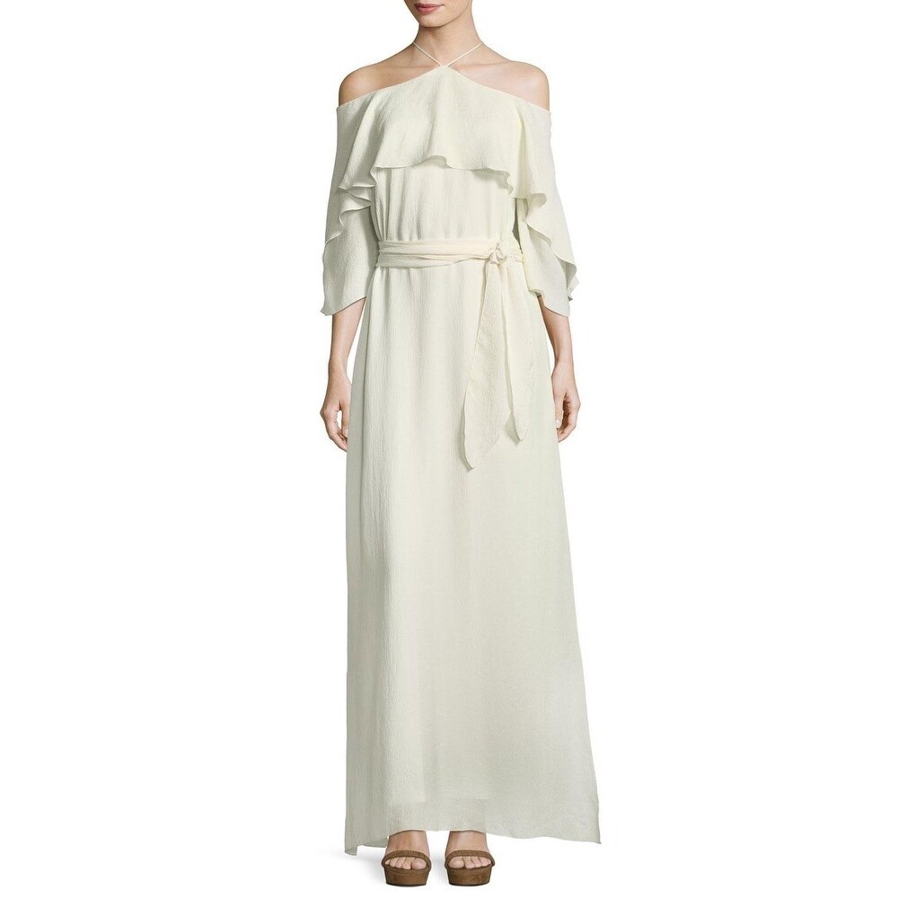 Halston Flounce cold shoulder gown